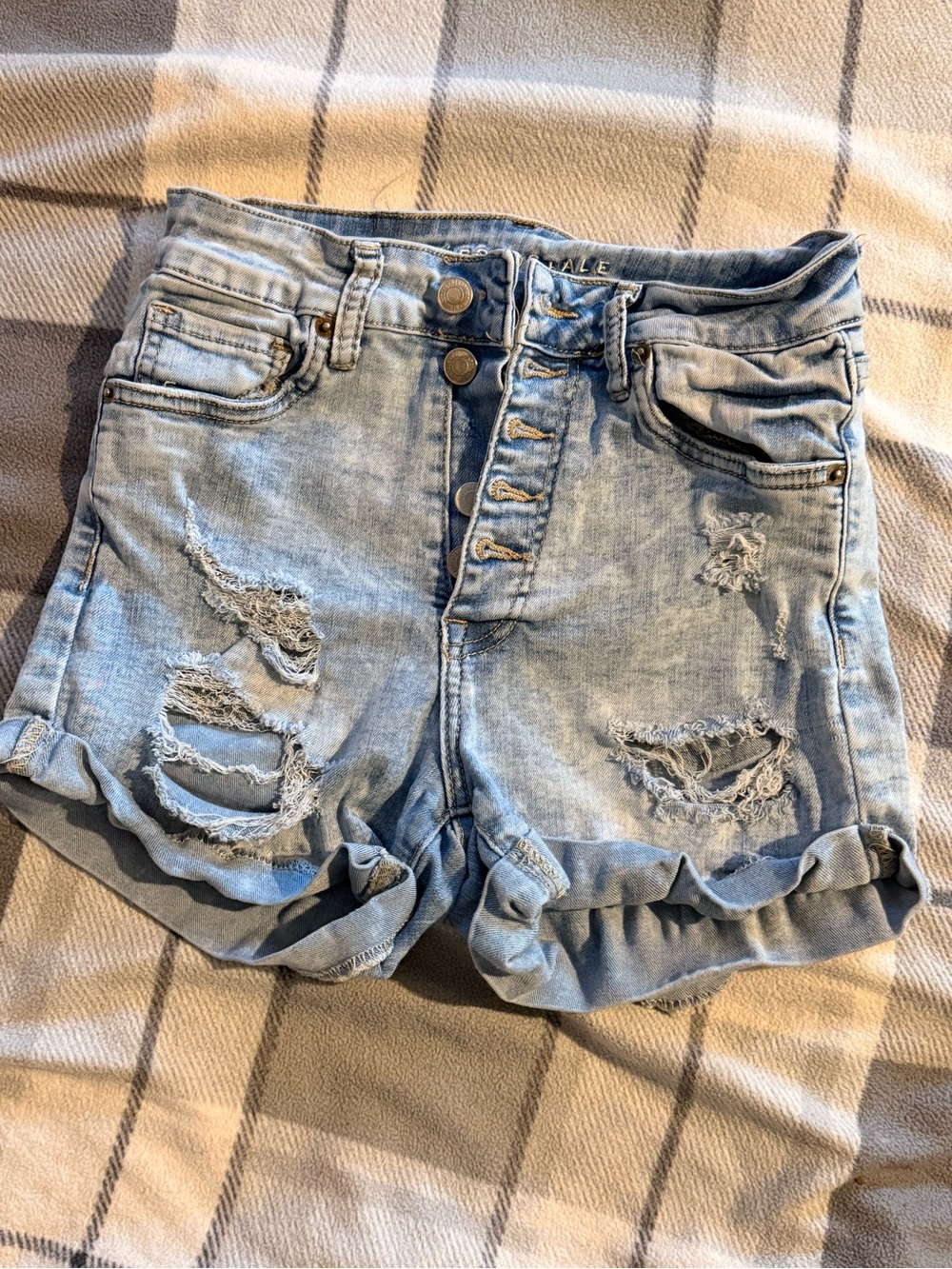Aeropostale Light Blue Distressed Rolled Hem Jean Shorts